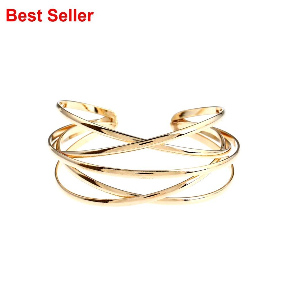 Chunky Cuff Bracelet Adjustable Open Bangle Multi-layer Cross Wire